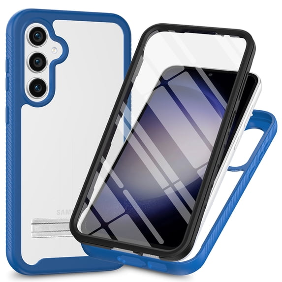 Dteck for Samsung Galaxy S24 FE Case with Metal Stand, Built-in Screen Protector Dual Layer Drop Proof Protection Rugged Shockproof TPU Sturdy Phone Case,Blue