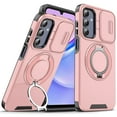 thumbnail image 1 of Dteck for Samsung Galaxy S24 FE Case with Camera Cover Sliding, Compatible with MagSafe Wireless Charing & Magnetic Car Mount, Rotating Kickstand Shockproof Cover Rugged Case for Galaxy S24 FE,Pink, 1 of 9
