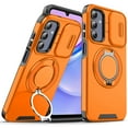 thumbnail image 1 of Dteck for Samsung Galaxy S24 FE Case with Camera Cover Sliding, Compatible with MagSafe Wireless Charing & Magnetic Car Mount, Rotating Kickstand Shockproof Cover Rugged Case for Galaxy S24 FE,Orange, 1 of 9