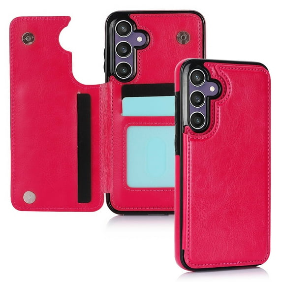 Dteck for Samsung Galaxy S24 FE Case with Card Holder, PU Leather Magnetic Back Flip Case for Galaxy S24 FE Wallet Case for Women,Protective Case Phone Case for Galaxy S24 FE 5G,Rose