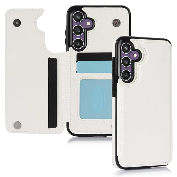 Dteck for Samsung Galaxy S24 FE Case with Card Holder, PU Leather Magnetic Back Flip Case for Galaxy S24 FE Wallet Case for Women,Protective Case Phone Case for Galaxy S24 FE 5G,White