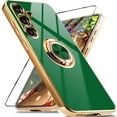 thumbnail image 1 of Dteck for Samsung Galaxy S24 FE Case with Screen Protector, Built-in 360° Rotation Ring Holder Magnetic Stand, Luxury Shiny Plating Edge Shockproof Electroplated Protective Cover,Green, 1 of 5