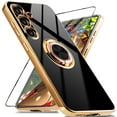 thumbnail image 1 of Dteck for Samsung Galaxy S24 FE Case with Screen Protector, Built-in 360° Rotation Ring Holder Magnetic Stand, Luxury Shiny Plating Edge Shockproof Electroplated Protective Cover,Black, 1 of 5