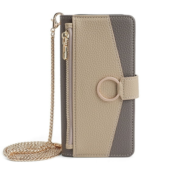 Dteck for Samsung Galaxy S24 FE Case Wallet with Card Holder for Women, Galaxy S24 FE 5G Phone Case Zipper Purse with Metal Chain Strap Crossbody,Gray