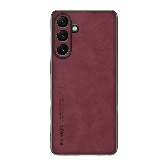 Dteck for Samsung Galaxy S24 FE Slim Back Case, Luxury Shockproof Business Retro Premium PU Leather Hybrid Case Cover, Anti-Drop Protective Cover with Lens Protection,Winered