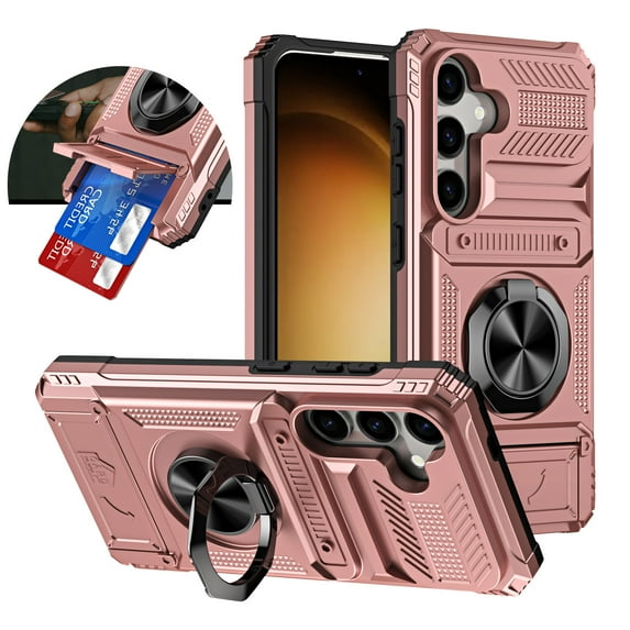 Dteck for Samsung Galaxy S24 Plus 5G Case ,Protective Shockproof Rugged Military Grade Drop Protection S24 Plus Phone Cover with Card Slots Kickstand TPU Matte Textured Tough Hybrid Hard Case,Rosegold