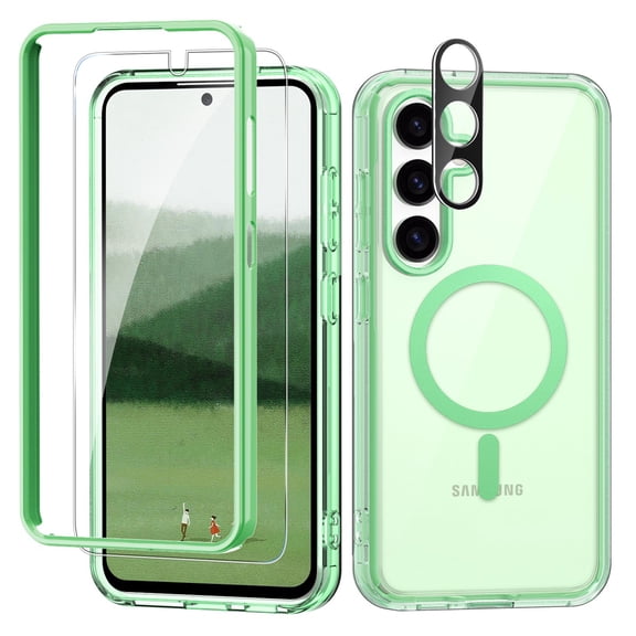 Dteck for Samsung Galaxy S24 Plus Case Clear, Anti-Yellowing S24 Plus Case with Tempered Glass Screen Protector+ Camera Lens Protector, Magnetic Phone Case for Galaxy S24 Plus/S24+,Green