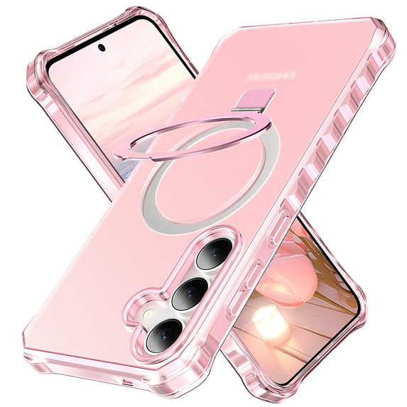 Dteck for Samsung Galaxy S24 Plus Case with Magnetic Stand, Compatible with MagSafe, Military-Grade Drop Protection Frosted Translucent Phone Cover for Samsung Galaxy S24+, Pink