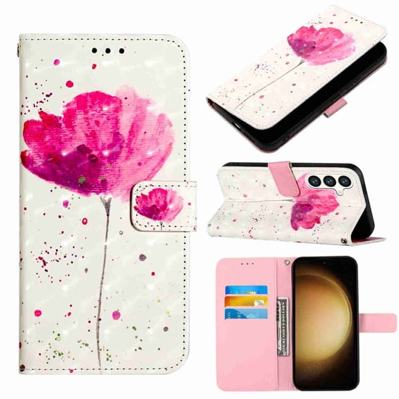 Dteck for Samsung Galaxy S24 Plus Case, Shockproof Magnetic 3D PU Leather Wallet Flip Protective Phone Case with Wrist Strap Card Slots Holder Pocket Cover, Lotus