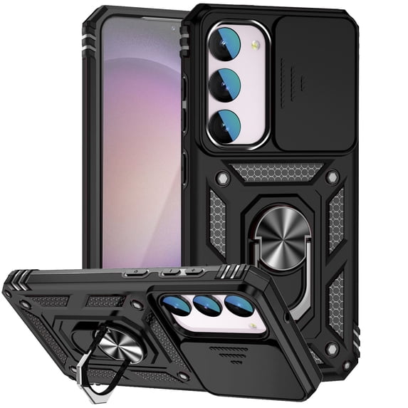 Dteck for Samsung Galaxy S24 Plus Case with Sliding Camera Lens Protector, Military Grade Rugged Shockproof Heavy Duty Galaxy S24 Plus Protective Cover with Magnetic Ring Kickstand,Black