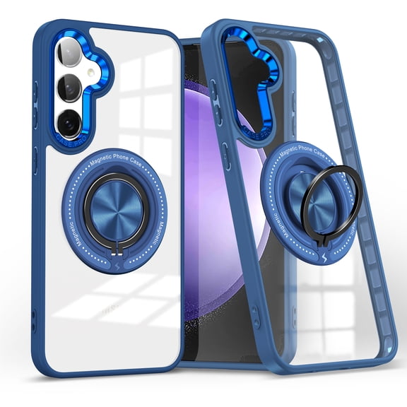 Dteck for Samsung Galaxy S24 Plus Case, Slim TPU Bumper Built in 360° Rotating Ring Kickstand Case Military Drop Protection Magnetic Mag Safe PC Clear Back Cover for Galaxy S24 Plus,Darkblue