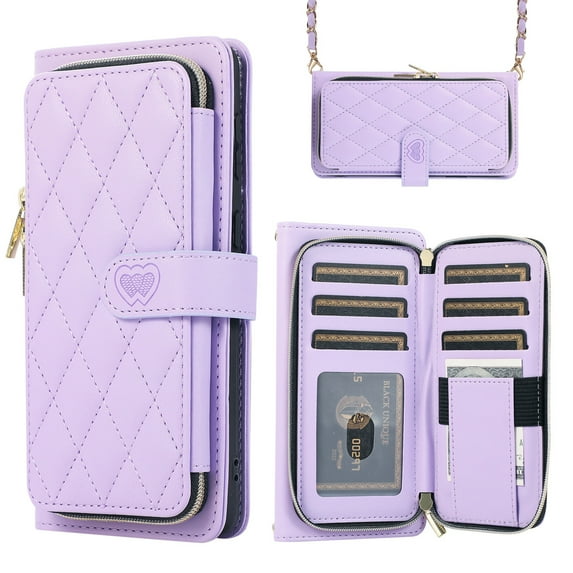 Dteck for Samsung Galaxy S24 Plus Case Wallet Multi Zipper Purse with Card Holder Slots, Samsung S24 Plus 5G /S24+ Flip Folio Case with Crossbody Wrist Strap for Women,Light Purple