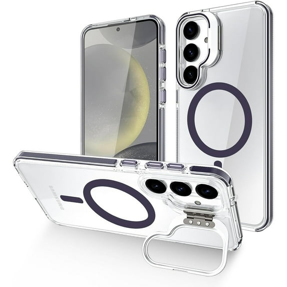 Dteck Samsung Galaxy S24 Plus Clear Case with Camera Cover Stand,Military Grade Protection Compatible with MagSafe Slim Shockproof Magnetic Case Cover for Samsung Galaxy S24 Plus ,Purple