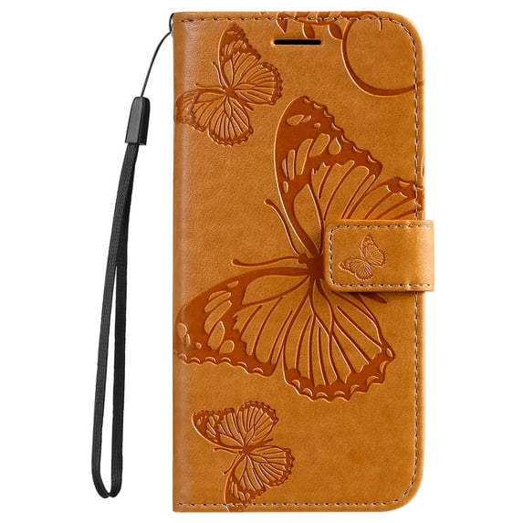 Dteck for Samsung Galaxy S24 Plus Phone Case Wallet with Wrist Strap, Embossed Butterfly Flip Folio PU Leather Protective Case for Samsung Galaxy S24 Plus 5G,Yellow