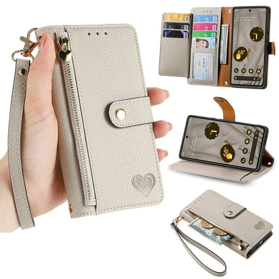 Dteck for Samsung Galaxy S24 Plus Wallet Case, PU Leather Flip Folio Case with 7 Card Holders Zipper Pocket RFID Blocking Kickstand Shockproof TPU Inner Shell Phone Cover for Galaxy S24 Plus,Gray