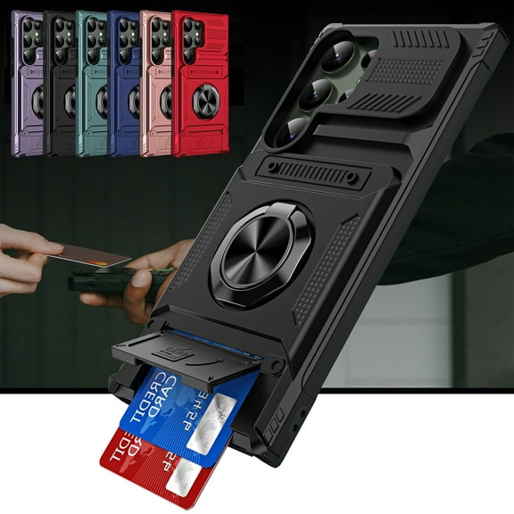 Dteck for Samsung Galaxy S24 Ultra 5G Case ,Protective Shockproof Rugged Military Grade Drop Protection S24 Ultra Phone Cover with Card Slots Kickstand TPU Matte Textured Tough Hybrid Hard Case,Black