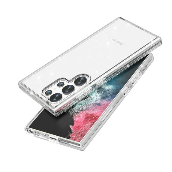 Dteck for Samsung Galaxy S24 Ultra Case Clear Glitter, Sparkly Shiny Bling Slim Soft Bumper Transparent Clear Phone Case S24 Ultra Case for Women Girls,Glitter White