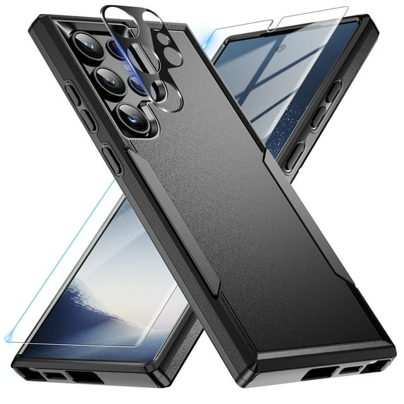 Dteck for Samsung Galaxy S24 Ultra Case, Full Body Heavy Duty Rugged Shockproof Protective Phone Cover with Tempered Glass Screen Protector and Camera Lens Cover,Black