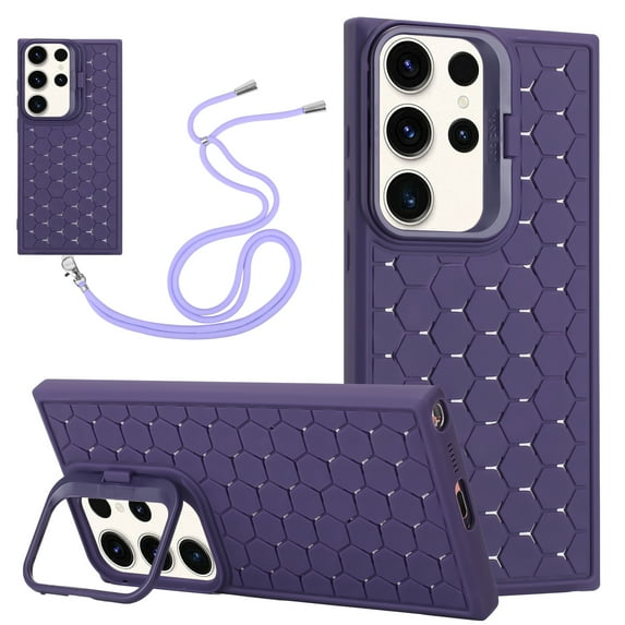 Dteck for Samsung Galaxy S24 Ultra Case with Lanyard Adjustable Neck Strap,Compatible with MagSafe,Built-in Camera Ring Stand,Military-Grade Protection Magnetic Phone Case for Galaxy S24 Ultra,Purple
