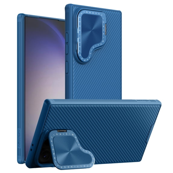 Dteck for Samsung Galaxy S24 Ultra Case with Lens Stand Cover, Adjustable Kickstand Anti-Scratch Shockproof Bumper, Slim Hard Rugged Protective Phone Case for Galaxy S24 Ultra Case 6.8 Inch,Blue