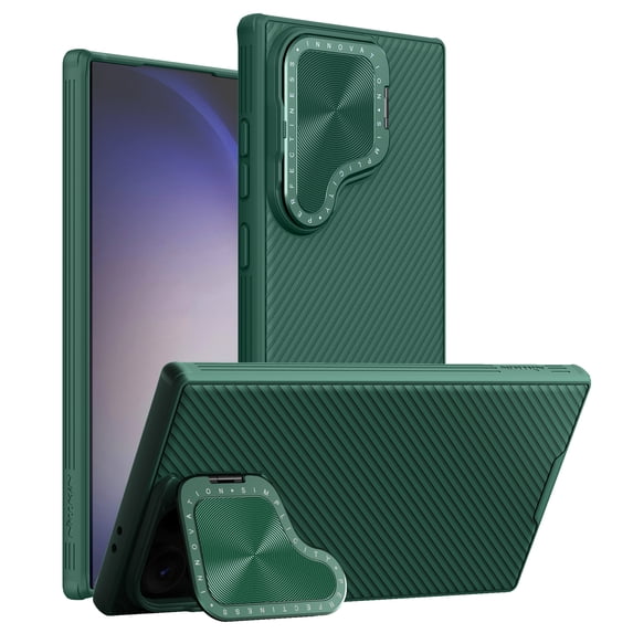 Dteck for Samsung Galaxy S24 Ultra Case with Lens Stand Cover, Adjustable Kickstand Anti-Scratch Shockproof Bumper, Slim Hard Rugged Protective Phone Case for Galaxy S24 Ultra Case 6.8 Inch,Darkgreen