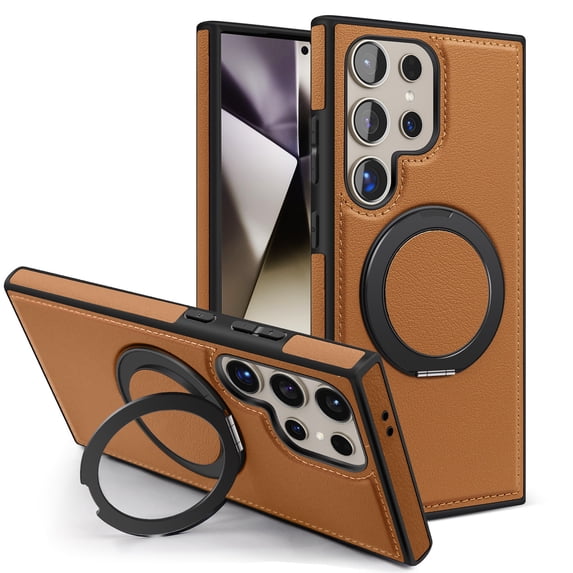 Dteck for Samsung Galaxy S24 Ultra Case PU Leather, for S24 Ultra Case Magnetic Compatible with MagSafe Ring Stand & Kickstand for Samsung S24 Ultra Phone Case,Brown