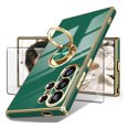 thumbnail image 1 of Dteck for Samsung Galaxy S24 Ultra Case with Screen Protector, Built-in 360° Rotation Ring Holder Magnetic Stand, Luxury Shiny Plating Edge Shockproof Electroplated Protective Cover,Green, 1 of 6