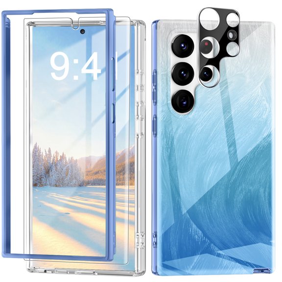 Dteck for Samsung Galaxy S24 Ultra Case with Screen Protector+Camera Protector, MIL-Grade Drop Protection Stylish Pattern Slim Shockproof Phone Cover for Galaxy S24 Ultra,Blue