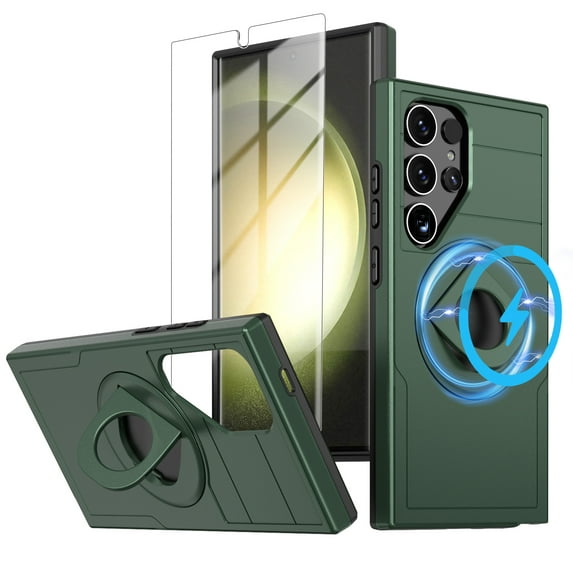 Dteck for Samsung Galaxy S24 Ultra Case with Screen Protector, Ring Stand Magnetic Case Compatible with MagSafe,Military-Grade Phone Case for Samsung S24 Ultra,Green