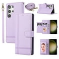 thumbnail image 1 of Dteck for Samsung Galaxy S24 Ultra Case with Shoulder/Wrist Strap,Magnetic Leather Case Card Slots Wallet with Mirror Shockproof TPU Kickstand Cover for Galaxy S24 Ultra,Purple, 1 of 8
