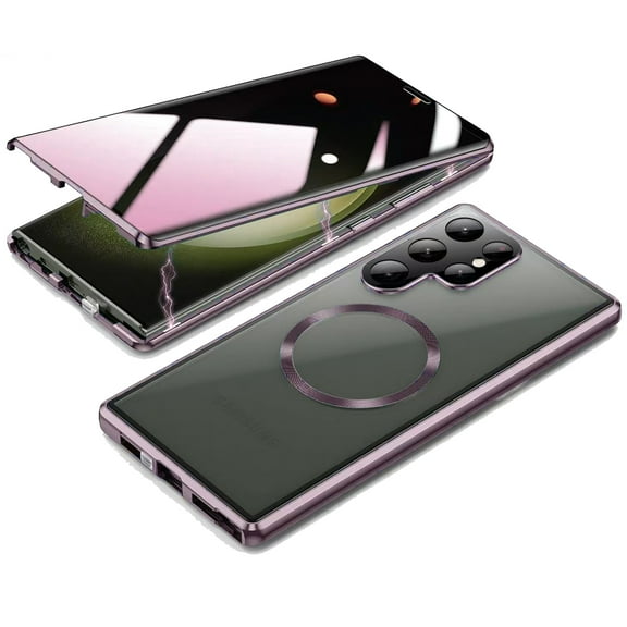 Dteck for Samsung Galaxy S24 Ultra Case with Slide Secure Lock, Compatible with MagSafe, Magnetic Adsorption Double-Sided Glass Protective Case with Built-in Privacy Screen Protector,Purple