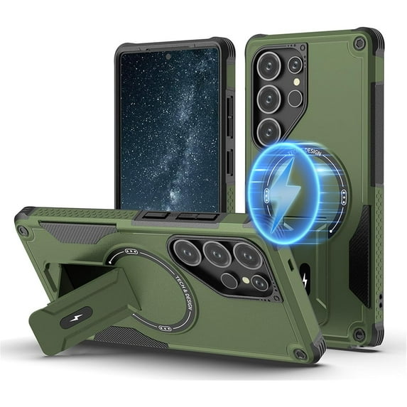 Dteck for Samsung Galaxy S24 Ultra Case with Stand, Heavy Duty Military-Grade Protection Rugged Case for Galaxy S24 Ultra Compatible with MagSafe, Kickstand Shockproof Phone Cover for S24 Ultra,Green