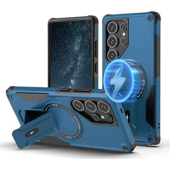 Dteck for Samsung Galaxy S24 Ultra Case with Stand, Heavy Duty Military-Grade Protection Rugged Case for Galaxy S24 Ultra Compatible with MagSafe, Kickstand Shockproof Phone Cover for S24 Ultra,Blue