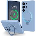 thumbnail image 1 of Dteck for Samsung Galaxy S24 Ultra Case with Stand, Slim Liquid Silicone Phone Cases for Samsung Galaxy S24 Ultra Compatible with MagSafe Magnetic Ring Kickstand Case Full Camera Protection,Blue, 1 of 7