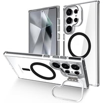 Dteck Samsung Galaxy S24 Ultra Clear Case with Camera Cover Stand,Military Grade Protection Compatible with MagSafe Slim Shockproof Magnetic Case Cover for Samsung Galaxy S24 Ultra ,Black