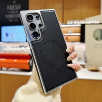 Dteck for Samsung Galaxy S24 Ultra Magnetic Case, Shockproof PU Leather Compatible with Magsafe Wireless Charging Cover Stand Rugged Hard Slim Back Phone Case, Black