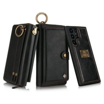 Dteck for Samsung Galaxy S24 Ultra Wallet Case, Heavy Duty 2 in 1 Leather Zipper Purse Detachable Magnetic 14 Card Slots Money Pocket Clutch Cover for Samsung Galaxy S24 Ultra 6.8",Black