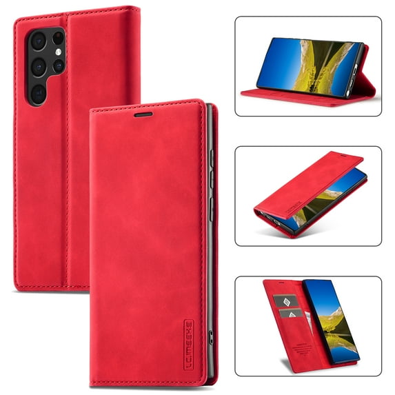 Dteck for Samsung Galaxy S24 Ultra Wallet Case,Premium Leather Flip Wallet Case with Card Slots Kickstand Magnetic Buckle Shockproof Protective Cover, Red