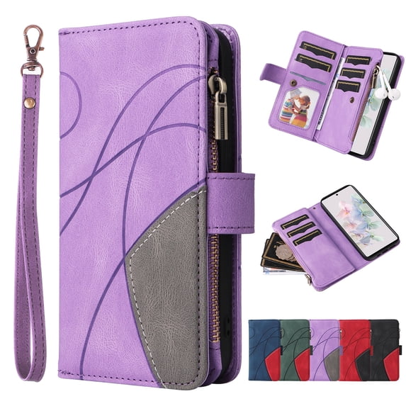 Dteck for Samsung Galaxy S24 Ultra Wallet Phone Case with 9 Card Holder Zipper Pocket, Magnetic Closure Premium Folio PU Leather Flip Case with Wrist Strap for Samsung Galaxy S24 Ultra,Purple