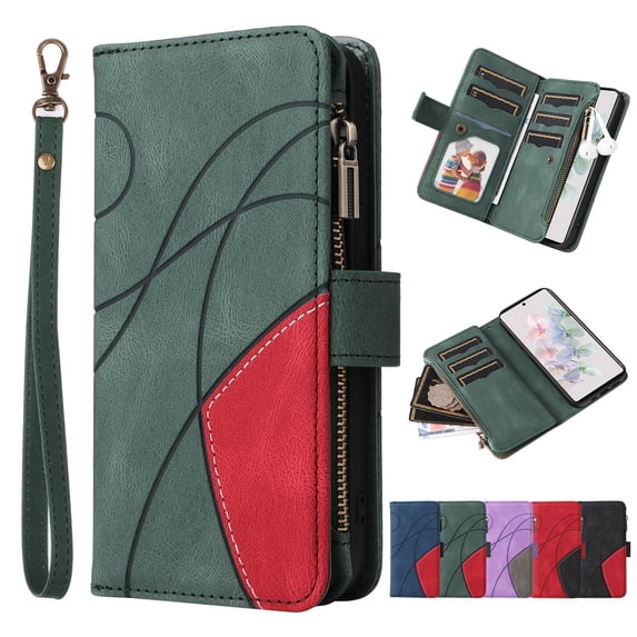Dteck for Samsung Galaxy S24 Ultra Wallet Phone Case with 9 Card Holder Zipper Pocket, Magnetic Closure Premium Folio PU Leather Flip Case with Wrist Strap for Samsung Galaxy S24 Ultra,Green