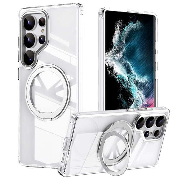 Dteck for Samsung Galaxy S25 Case with 360° Rotatable Magnetic Stand, Compatible with Mag-Safe Military-Grade Protection Shockproof TPU+PC Matte Back Cover ,Clear