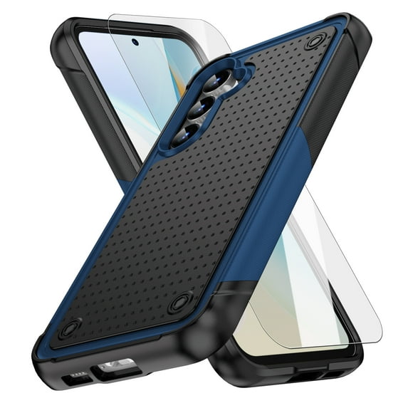 Dteck for Samsung Galaxy S25 Case with Glass Screen Protector, Militay Grade Drop Protective Rugged Heavy Duty Cover Shockproof Case for Galaxy S25 Phone Case for Women Men boy Girl, Navyblue