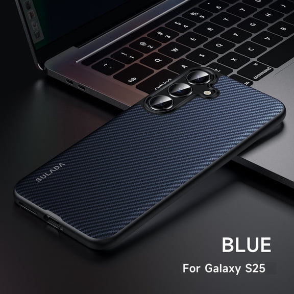 Dteck for Samsung Galaxy S25 Case, Magnetic Carbon Fiber Texture Thin Slim Fit Shockproof Hybrid Hard PC Back Drop Protection Lightweight Protective Case Cover, Blue
