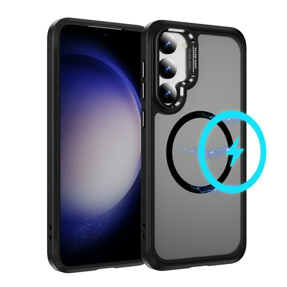 Dteck for Samsung Galaxy S25 Case with Magnetic, Compatible with MagSafe, Military Drop Protection Slim Translucent Matte Shockproof with Anti-Fingerprint Phone Case,Black