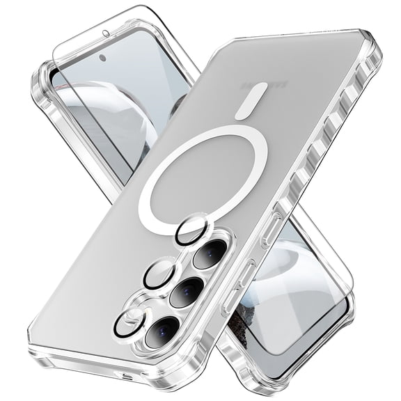 Dteck for Samsung Galaxy S25 Case with Screen Protector Camera Lens Protector, Compatible with MagSafe, Non-Yellowing Drop Protection Frosted Translucent Full Body Cover for Galaxy S25,Frosted