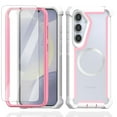 thumbnail image 1 of Dteck for Samsung Galaxy S25 Case with Screen Protector & Metal Magnetic Wireless Charging MagSafe Ring Sticker, Dual Layer Shockproof TPU Bumper Phone Case for Samsung S25 5G,Pink White, 1 of 4