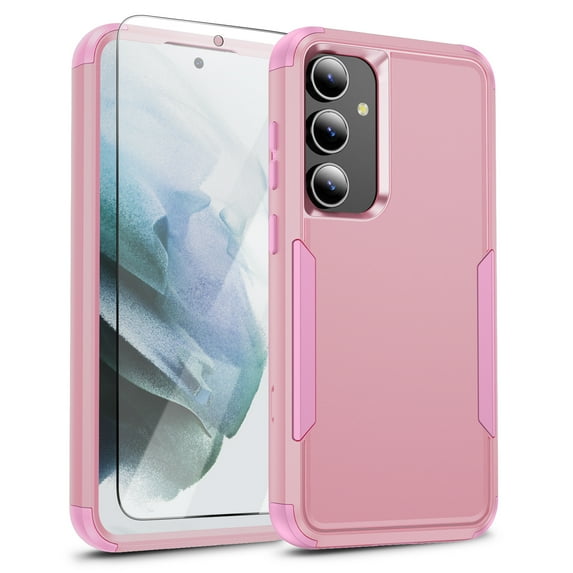 Dteck for Samsung Galaxy S25 Case with Screen Protector Tempered Glass, Military Grade Drop Protection Heavy Duty Shockproof Protection Non-Slip Phone Case for Samsung S25,Pink