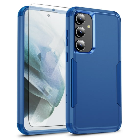 Dteck for Samsung Galaxy S25 Case with Screen Protector Tempered Glass, Military Grade Drop Protection Heavy Duty Shockproof Protection Non-Slip Phone Case for Samsung S25,Blue
