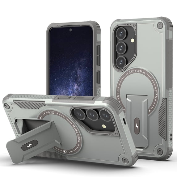 Dteck for Samsung Galaxy S25 Case with Stand, Heavy Duty Military-Grade Protection Rugged Case for Galaxy S25 Compatible with MagSafe, Kickstand Shockproof Phone Cover for Samsung S25,Gray