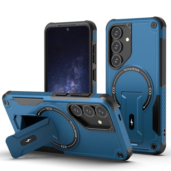 Dteck for Samsung Galaxy S25 Case with Stand, Heavy Duty Military-Grade Protection Rugged Case for Galaxy S25 Compatible with MagSafe, Kickstand Shockproof Phone Cover for Samsung S25,Blue